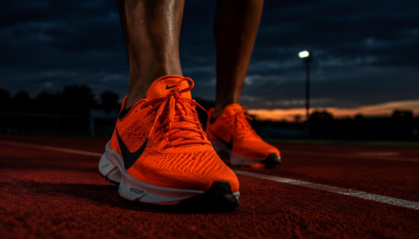 Tênis de corrida em uma pista de atletismo
